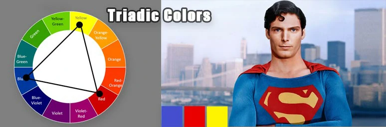 Classic Red, Yellow, and Blue triadic colors used in the movie—Superman