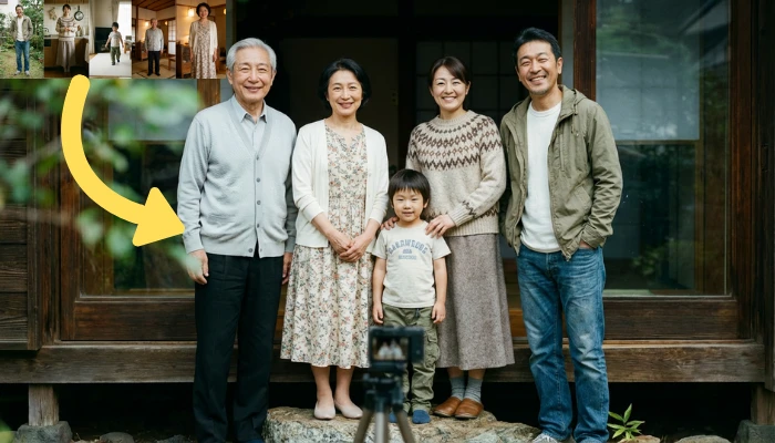 AI画像編集ツールで複数の写真を1枚にまとめる