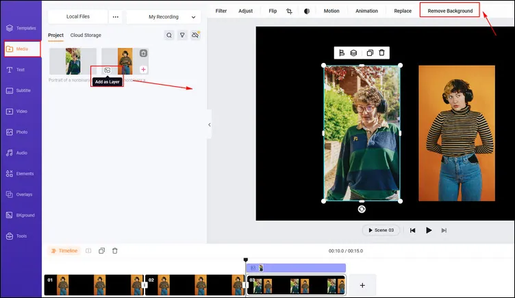 Combine Multiple Images into a Group Portrait in FlexClip - Remove Background