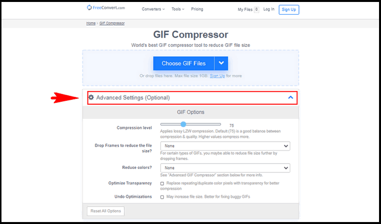 How to compress GIF using FreeConvert GIF compressor.