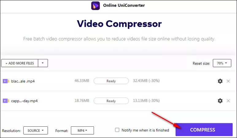 Videokompressor für WhatsApp - Online UniConverter