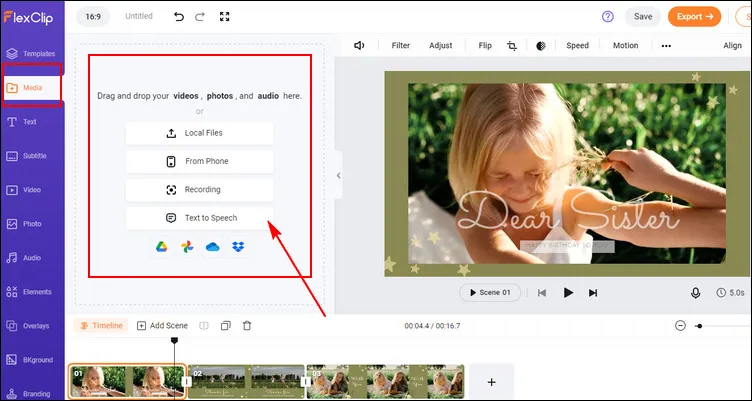 Convert Landscape to Portrait with FlexClip - Upload