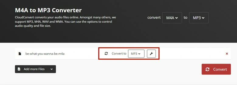 Set MP3 as the OutPut Format in CloudConvert