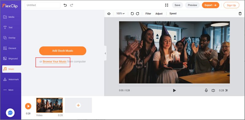 FlexClip - Add WAV audio files in video