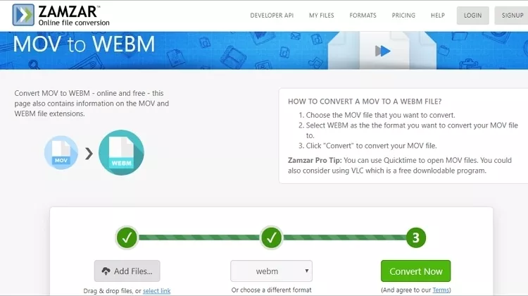 How to Convert MOV to WebM with ZAMZAR