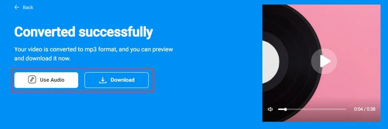 Preview the converted MP3 audio and directly download it for free or use it for the video project