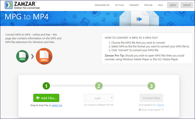 Convert MPG to MP4 Online - Zamzar