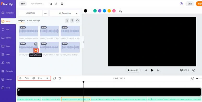 Add all AI voices to the timeline in sequence