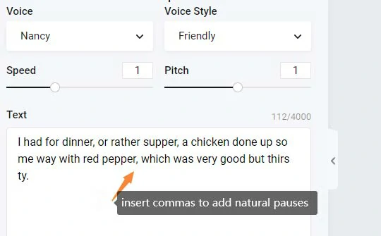 Add commas to add natural pauses to make AI voices hyper-realistic