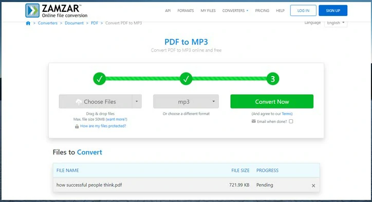 挂rt PDF to MP3 by Zamzar online for free