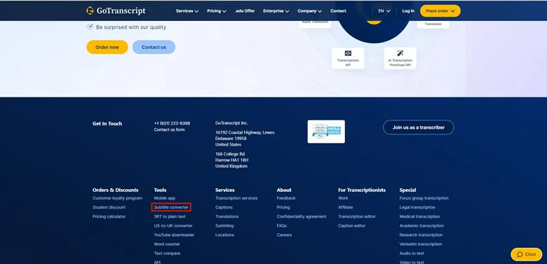 Enter GoTranscript and Choose Subtitle Converter Option