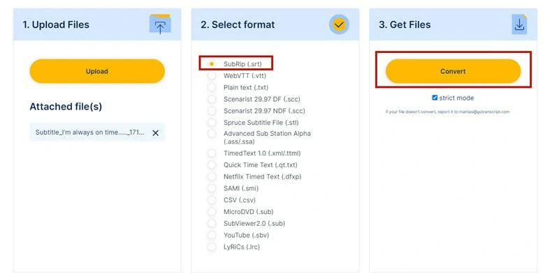 Select the SRT Option as the Targeted Format