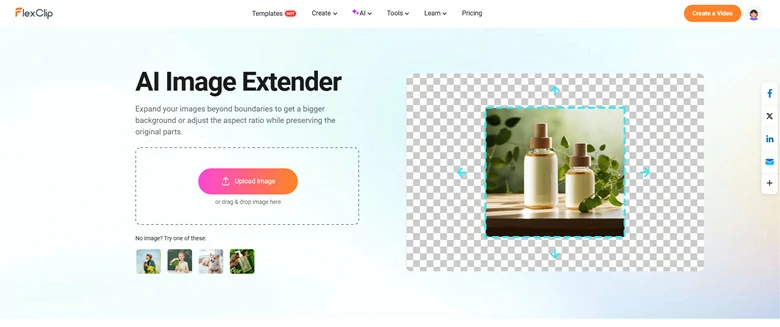 Access FlexClip's AI Image Extender and Upload the Vertical Image to Extend as Horizontal