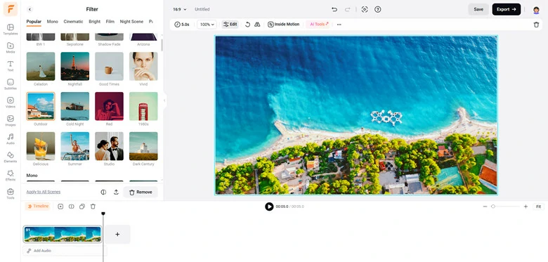 Enhance the Rotated Landscape Image with FlexClip's Powerful Image Editing Features