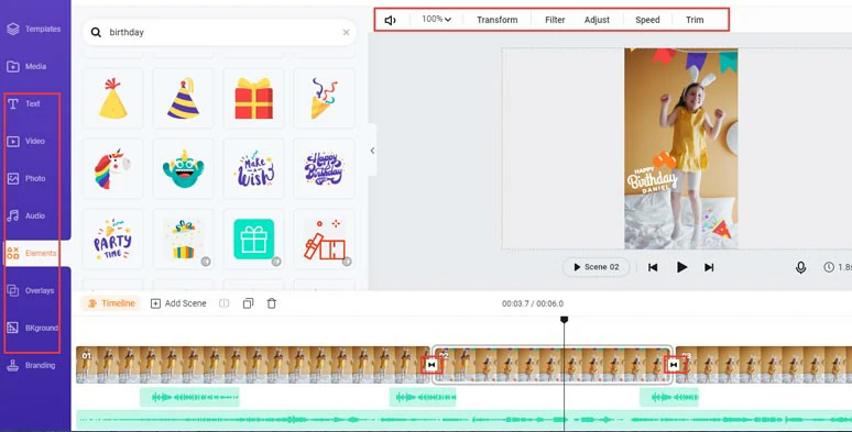 Add animated texts, GIPHY stickers, and transitions to jazz up videos with FlexClip