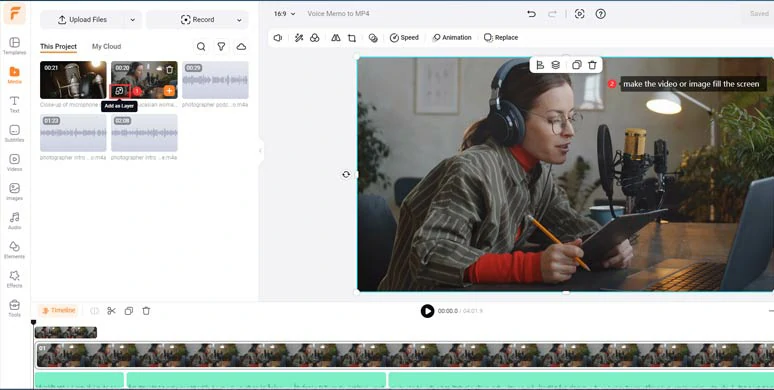 Layer images and videos to create engaging visuals for the voice memos