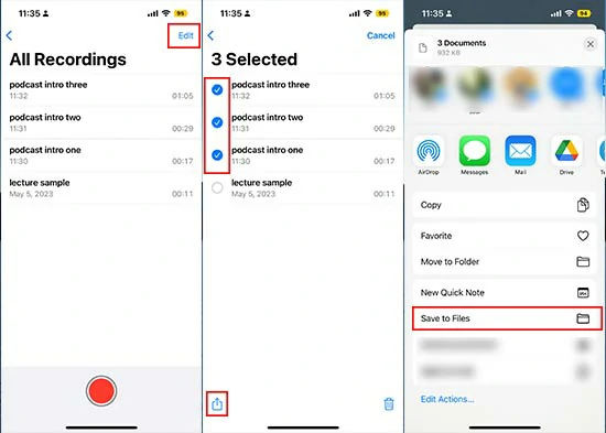 Move voice memo recordings to the files folder on your iPhone