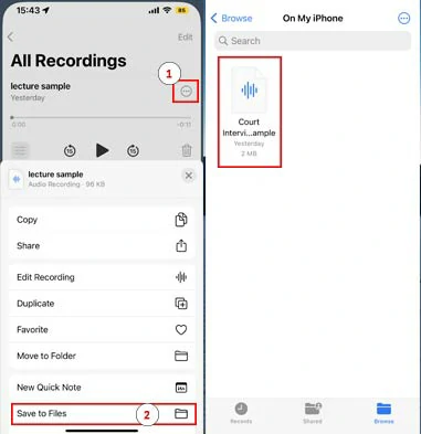 Move the voice memos to Files folder on your iPhone