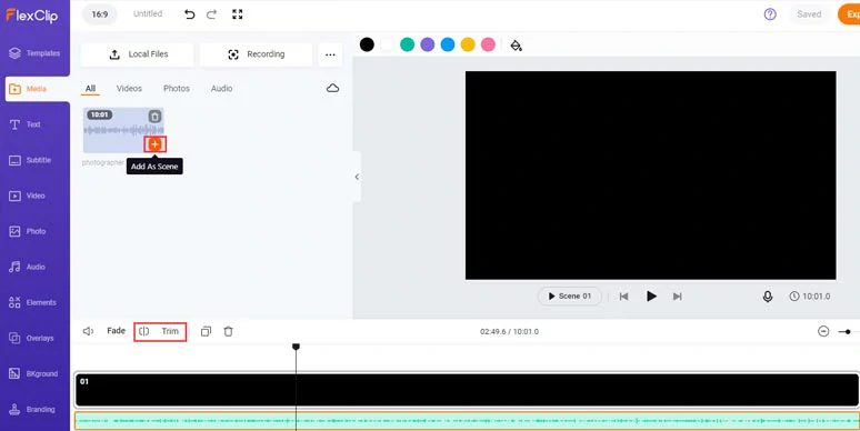 Add the voice recordings to the timeline and you may trim or split the audio file