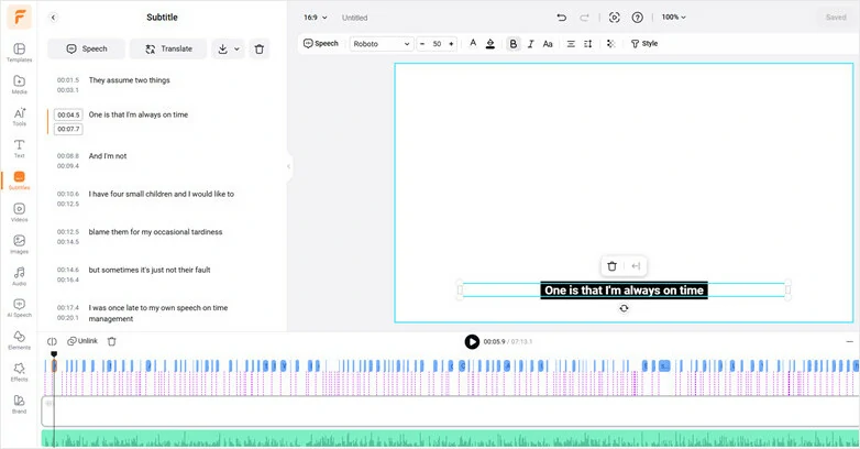 Proofread the auto-generated text and split or merge subtitles