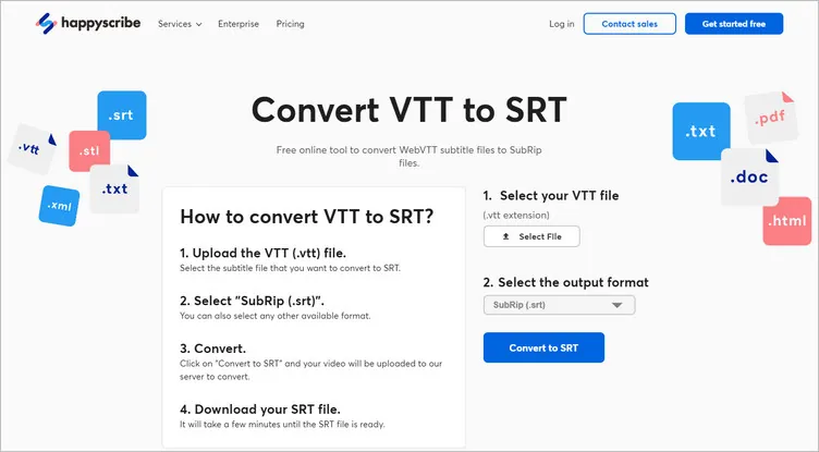 VTT to SRT Converter: HappyScribe