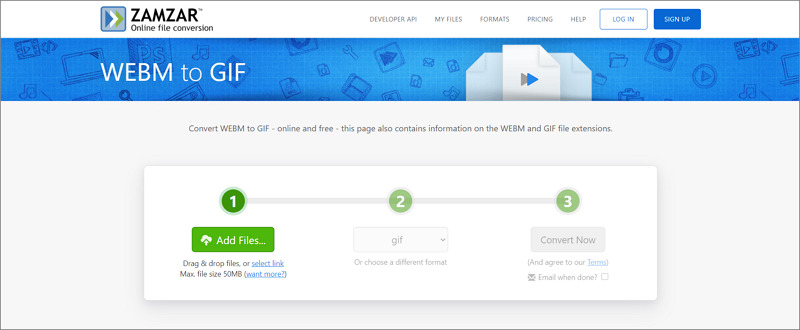 ZAMZAR - Convert WebM to GIF online