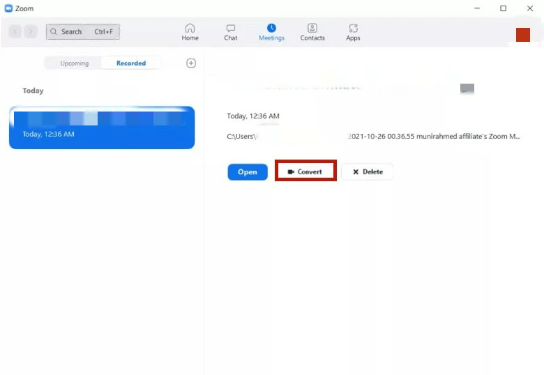 Convert Zoom Recording to MP4 via Zoom Client App