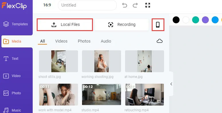 Upload footage, images, and audio files to FlexClip online