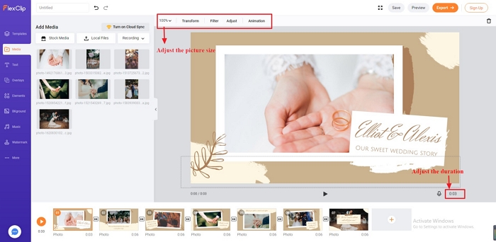 How to Create an Attractive Wedding Slideshow in FlexClip - Step 3