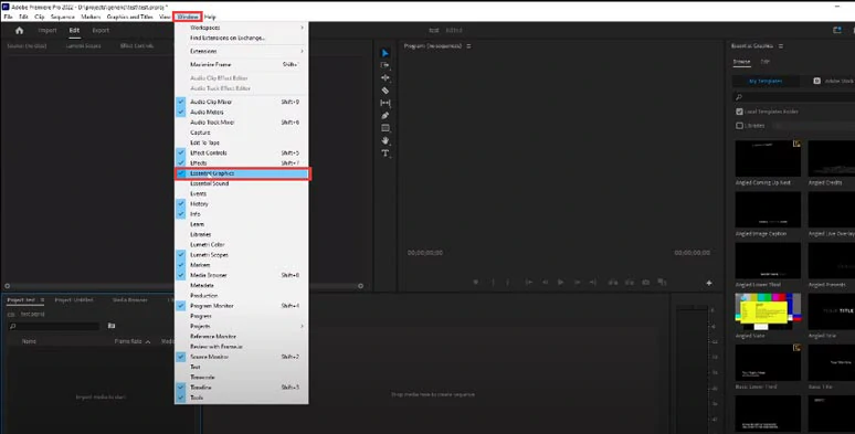 Open the Essential Graphics panel in PR
