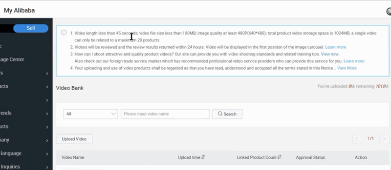 Upload product explainer video to Alibaba Video Bank