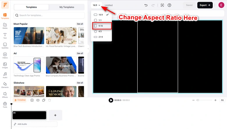 Change Canvas Aspect Ratio to 9:16
