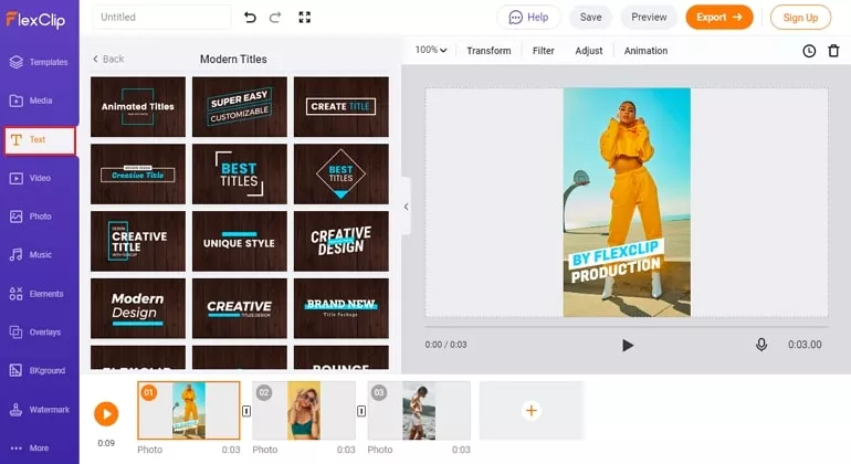 Create a Slideshow for Instagram with FlexClip - Step 3