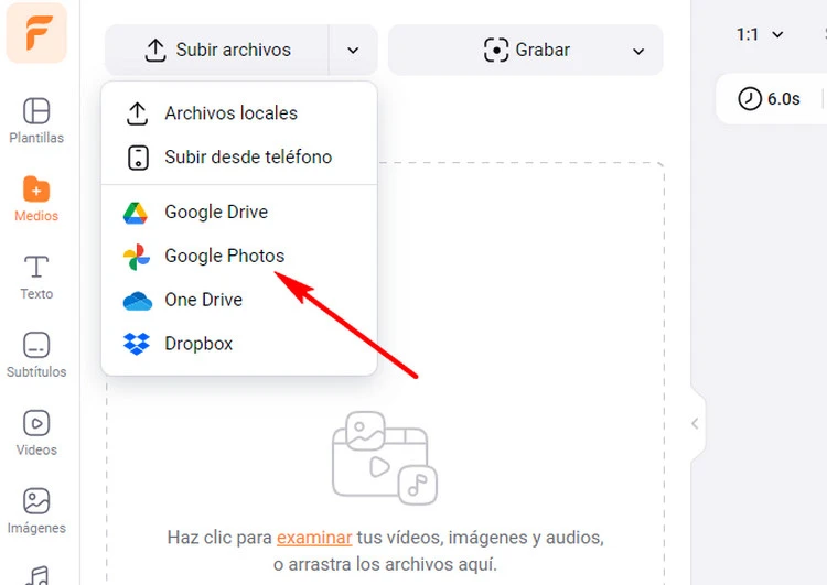 Crear presentación de diapositivas con música y efectos desde Google Photos - Subir