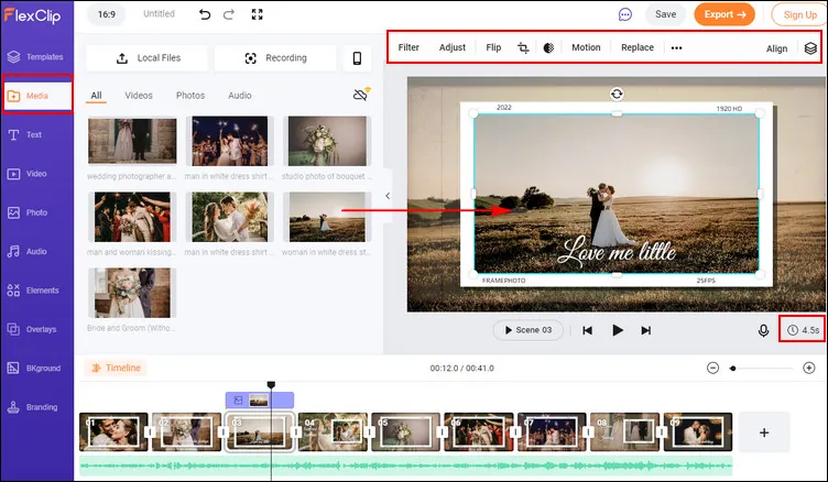 Create Slideshow on Windows 10 with FlexClip - Add Media