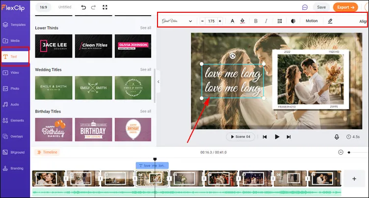 Create Slideshow on Windows 10 with FlexClip - Add Text