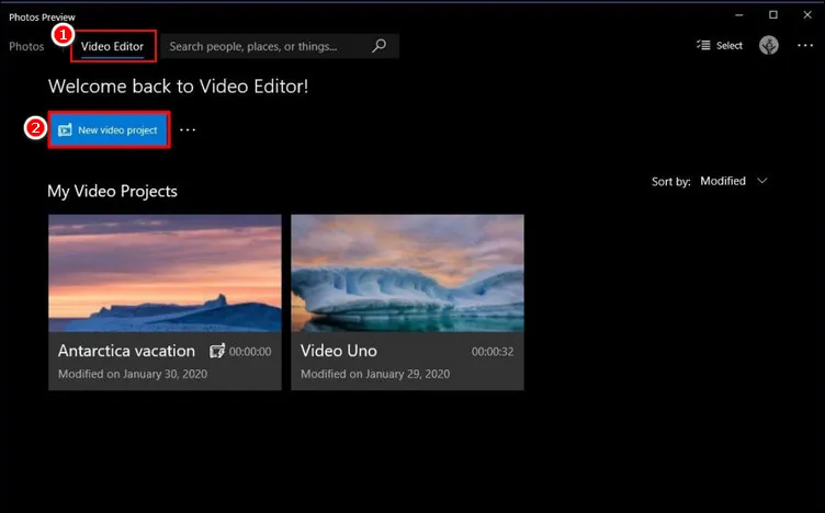 Create Slideshow on Windows 10 via Photos App - New Project