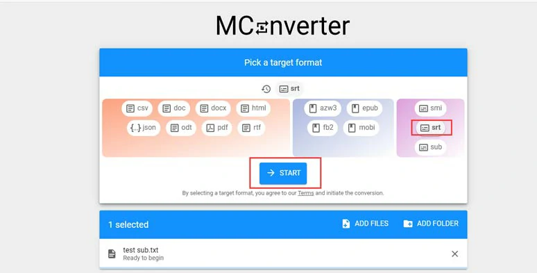 Create SRT files by converting text to SRT format by Mconverter online for free