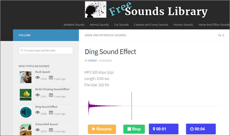  The mainscreen of the Free Sound Library