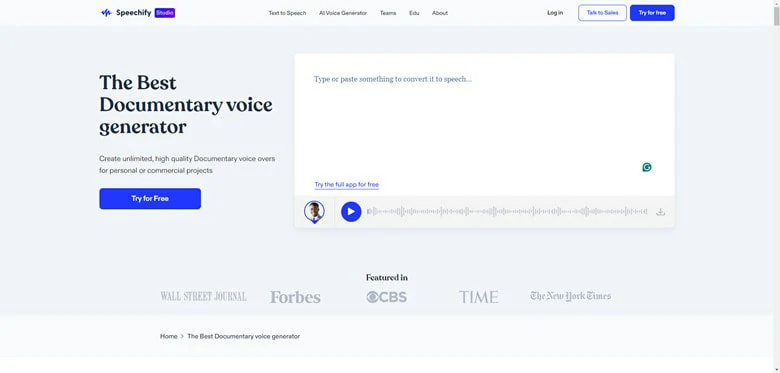 Documentary Voiceover Generator Online - Speechify