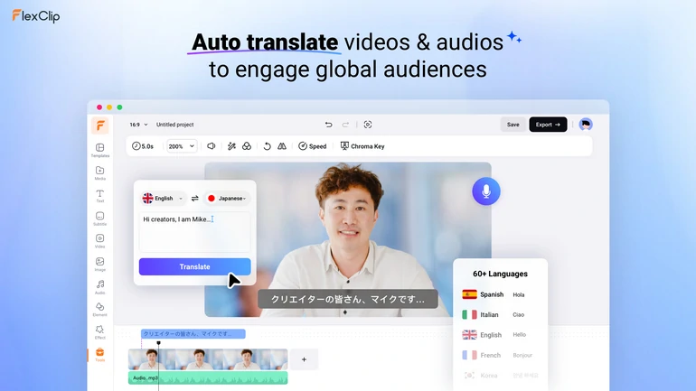 FlexClip Auto Translate Tool