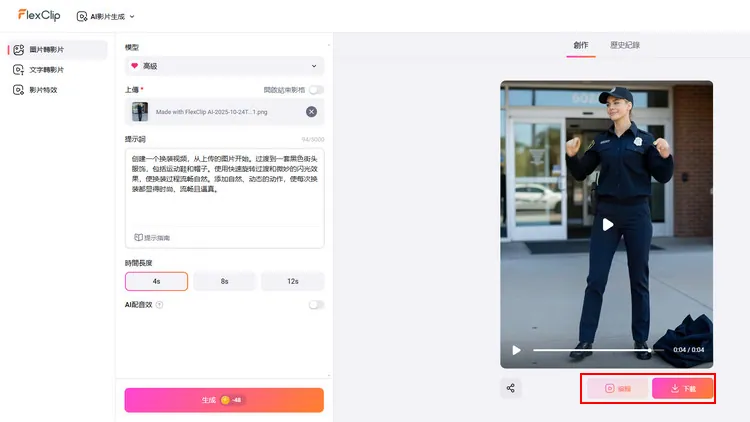 使用單張照片生成換裝影片 - 預覽並下載