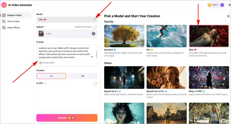 Generate a Dress-Change Video from a Single Photo - Write Prompt