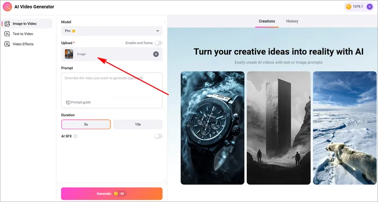 Generate a Dress-Change Video from a Single Photo - Upload
