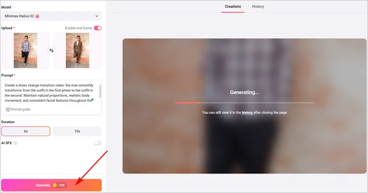 Create Outfit Transitions Between Two Photos - Generate