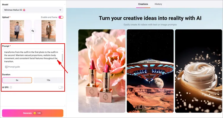 Create Outfit Transitions Between Two Photos - Prompt