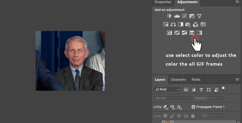 Adjust the color of all GIF frames in Photoshop