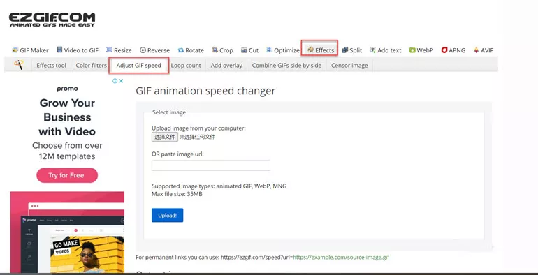 How to Find Adjust GIF Speed Button on EZgif.com