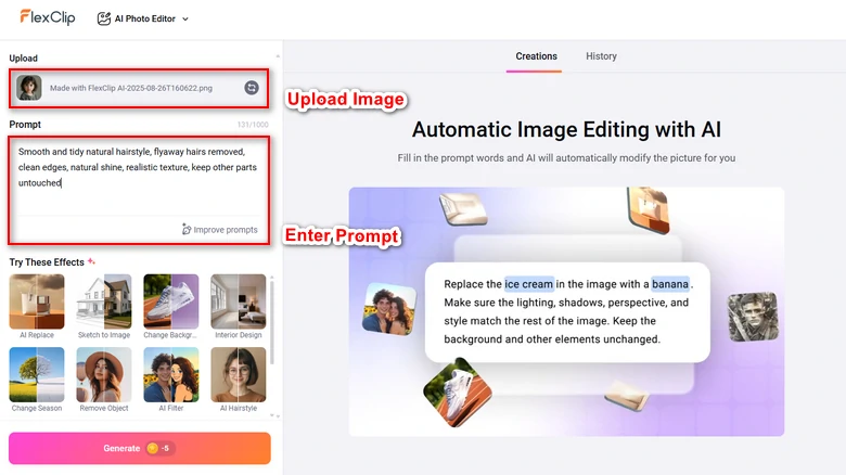 Fix Messy Hair in Photo with FlexClip