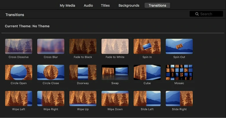 how to add transition to all photos in imovie